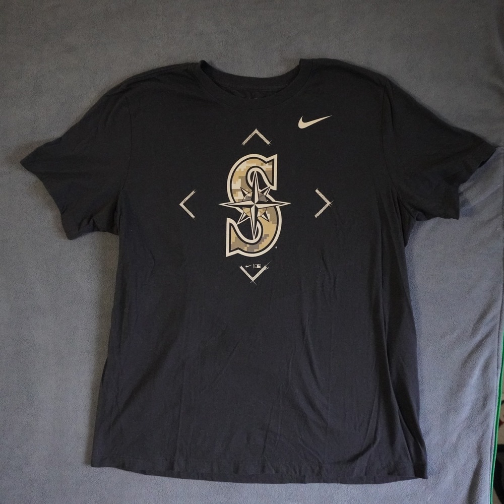 Nike Seattle Mariners MLB Mens XL Black Digital Camo Logo Graphic T-Shirt Tee